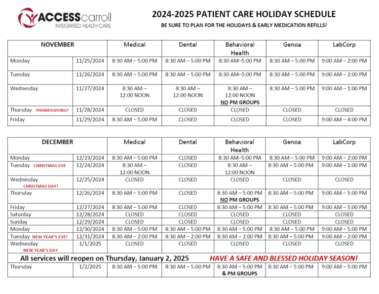 2024 Holiday Schedule Access Carroll